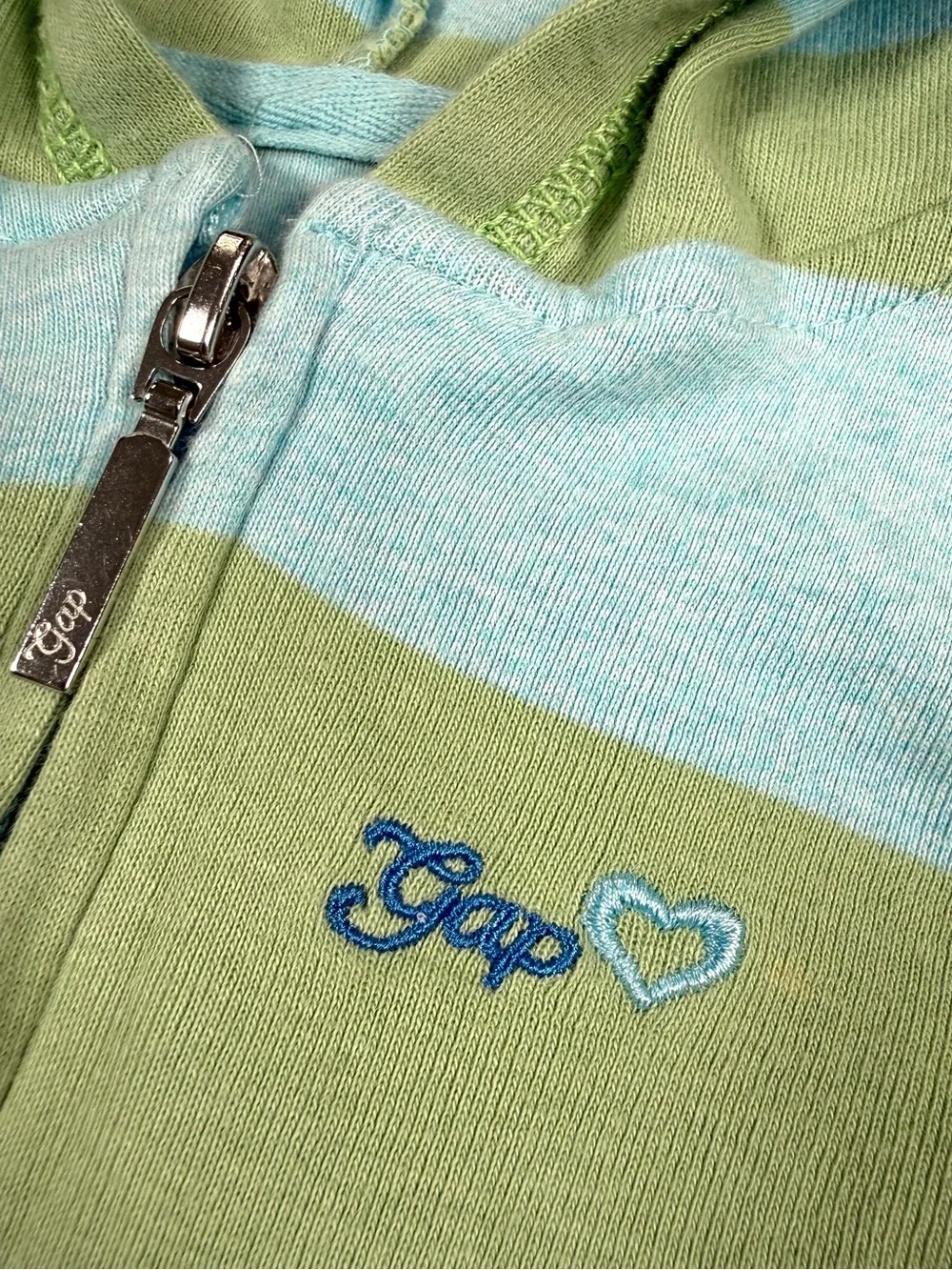 VINTAGE GAP Girls Striped Zip Hoodie 2T Y2K 2007 Retro Preppy Nautical Rugby